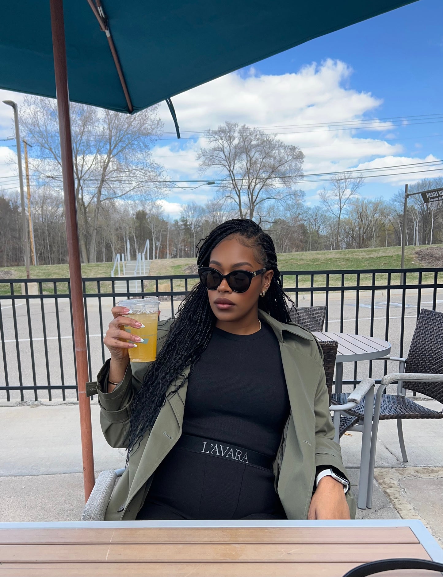 L'Avara & co. Noir lounge set styled casually outside